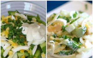 Простой салатик из огурцов с яйцами и зеленью